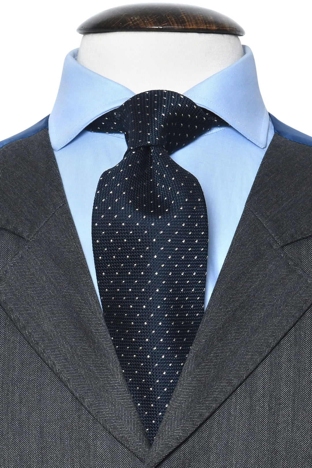 The Tie – Navy open-weave silk with fine dots – WICKET