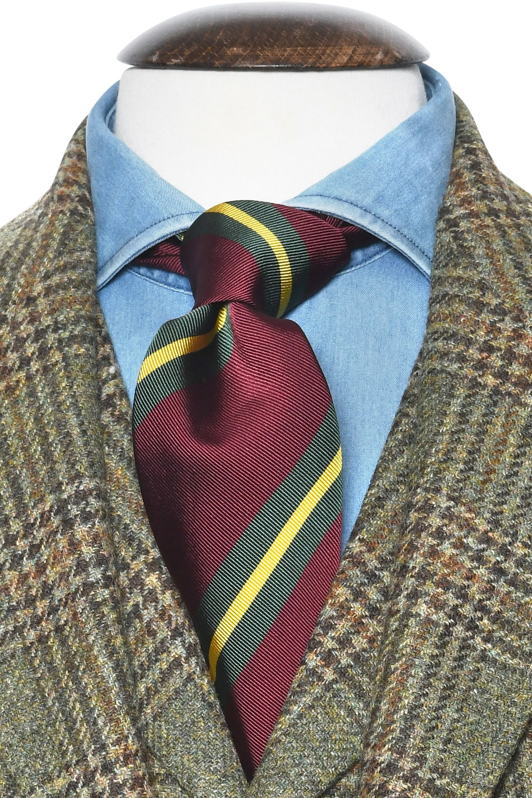 The Tie – Burgundy silk with green and yellow stripes – WICKET