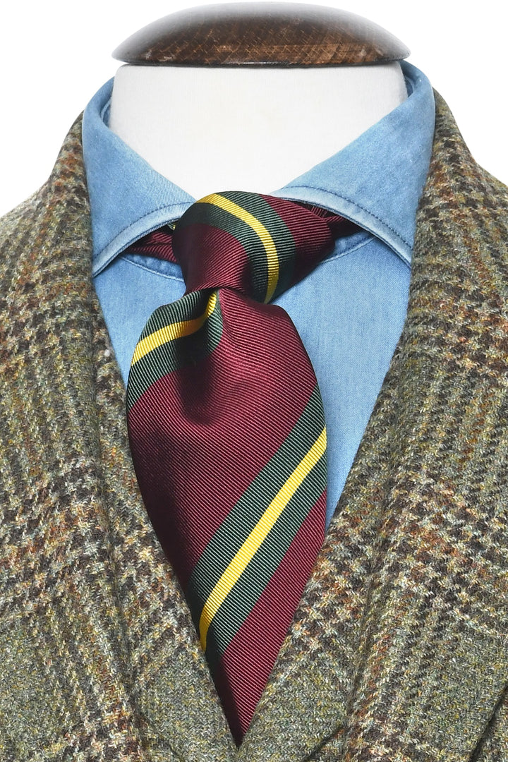 The Tie – Burgundy silk with green and yellow stripes – WICKET