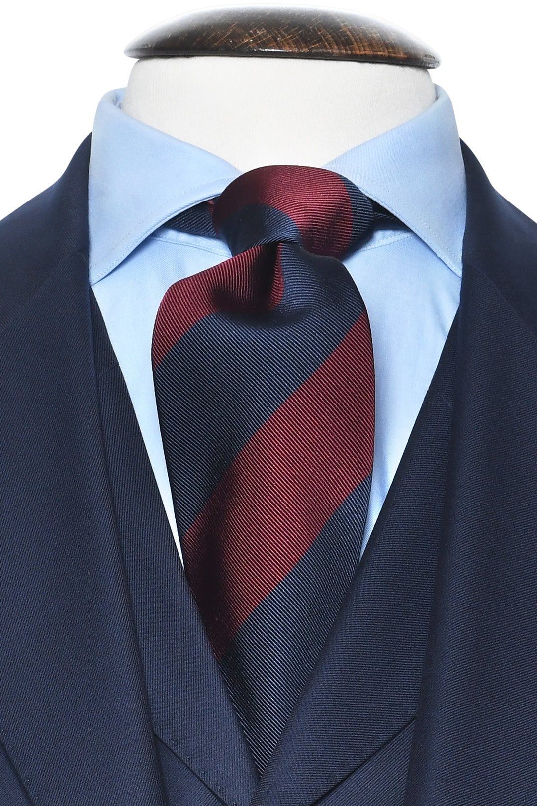 The Tie – Navy silk with burgundy stripes – WICKET