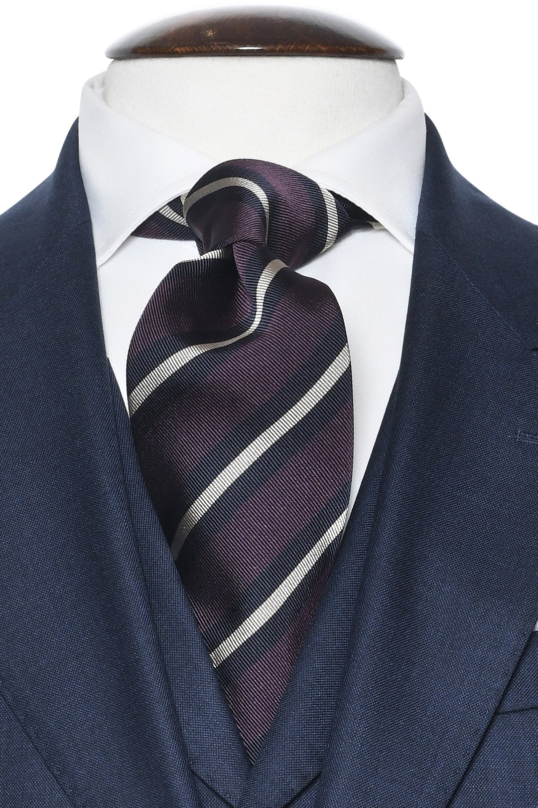 The Tie – Plum and navy silk with white stripes – WICKET