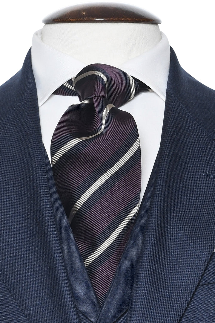 The Tie – Plum and navy silk with white stripes – WICKET