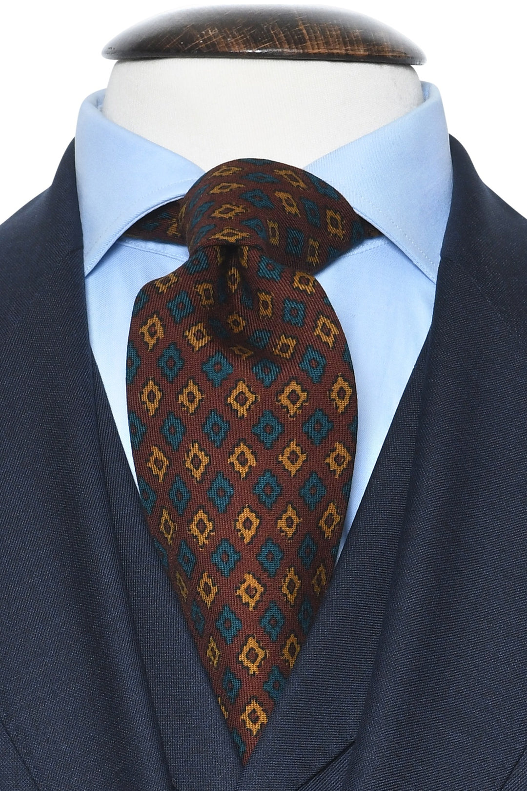 The Tie – Mahogany silk with teal diamonds – WICKET