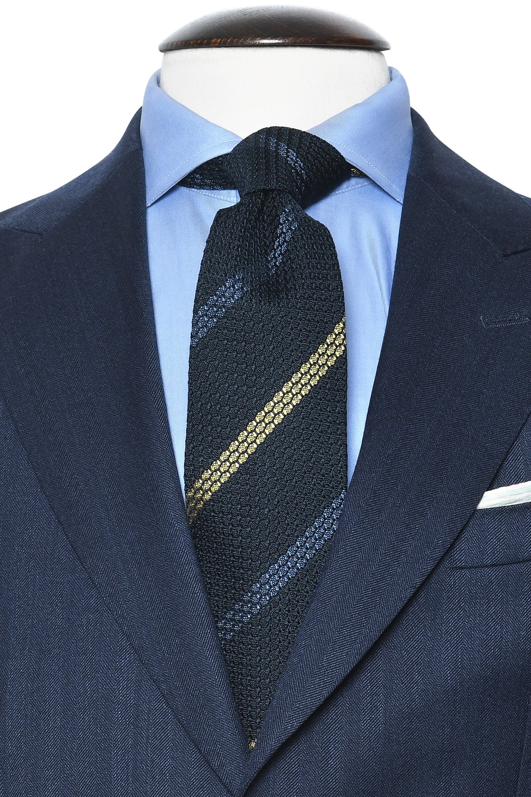 The Tie – Midnight blue silk with blue and yellow stripes – WICKET
