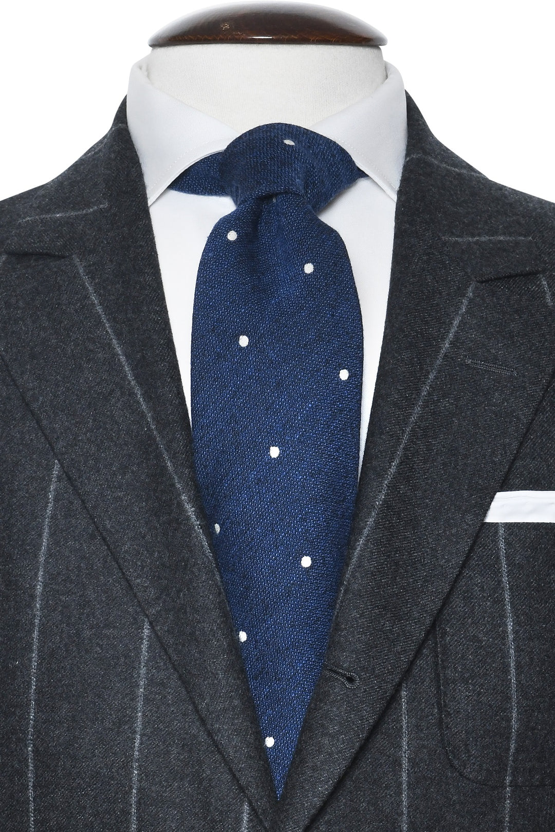 The Tie – Blue mélange wool and silk with white polka dots – WICKET