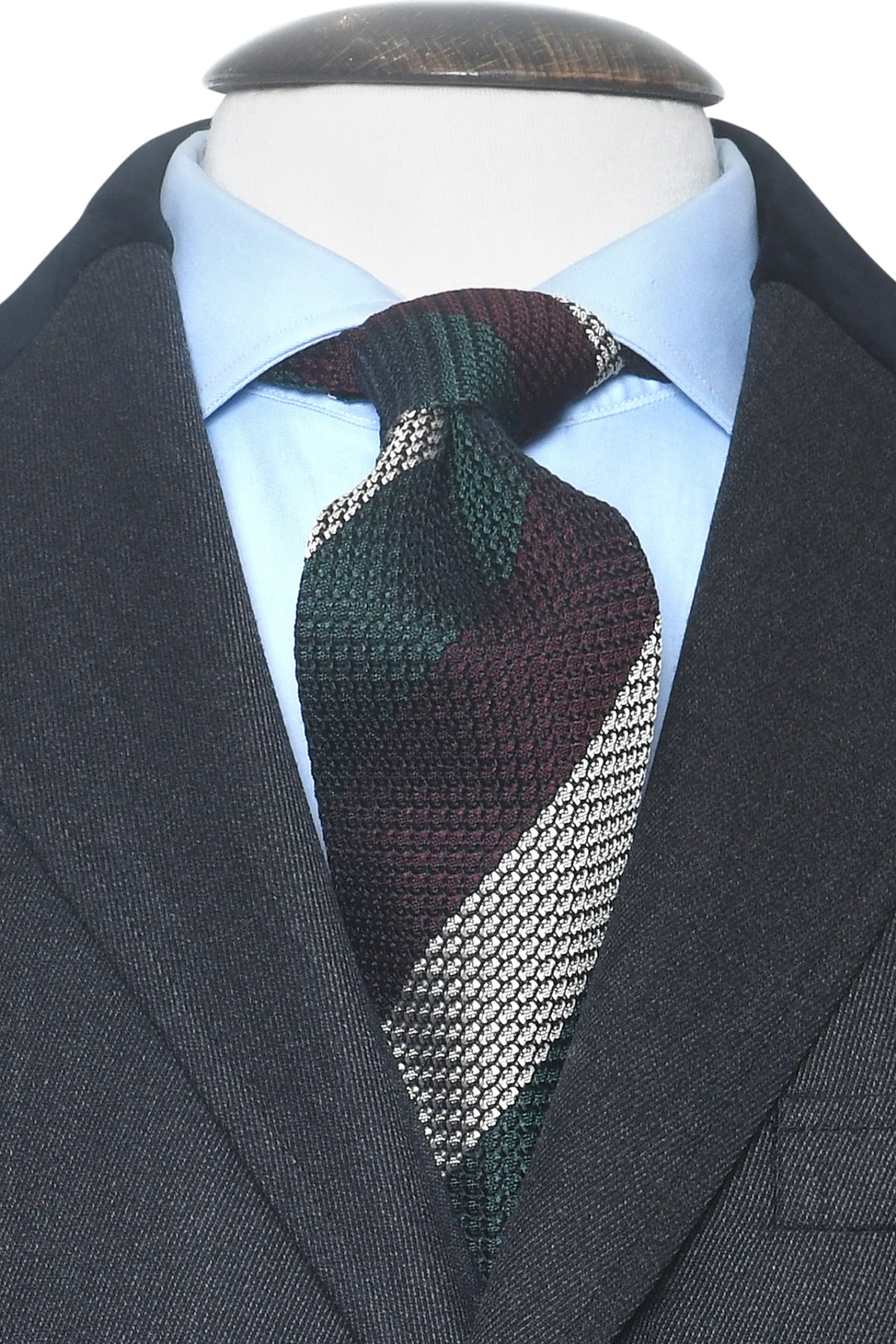 The Tie – Burgundy silk with green and white stripes – WICKET