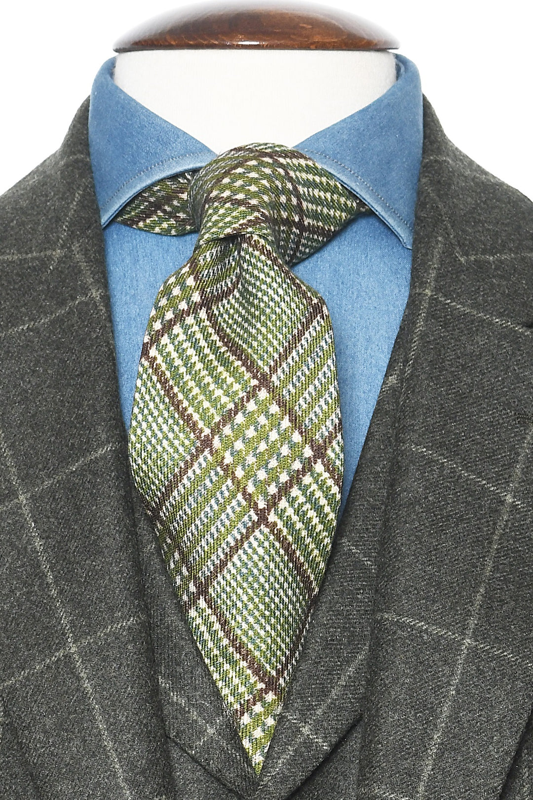 The Tie – Wool and silk with green and brown check – WICKET