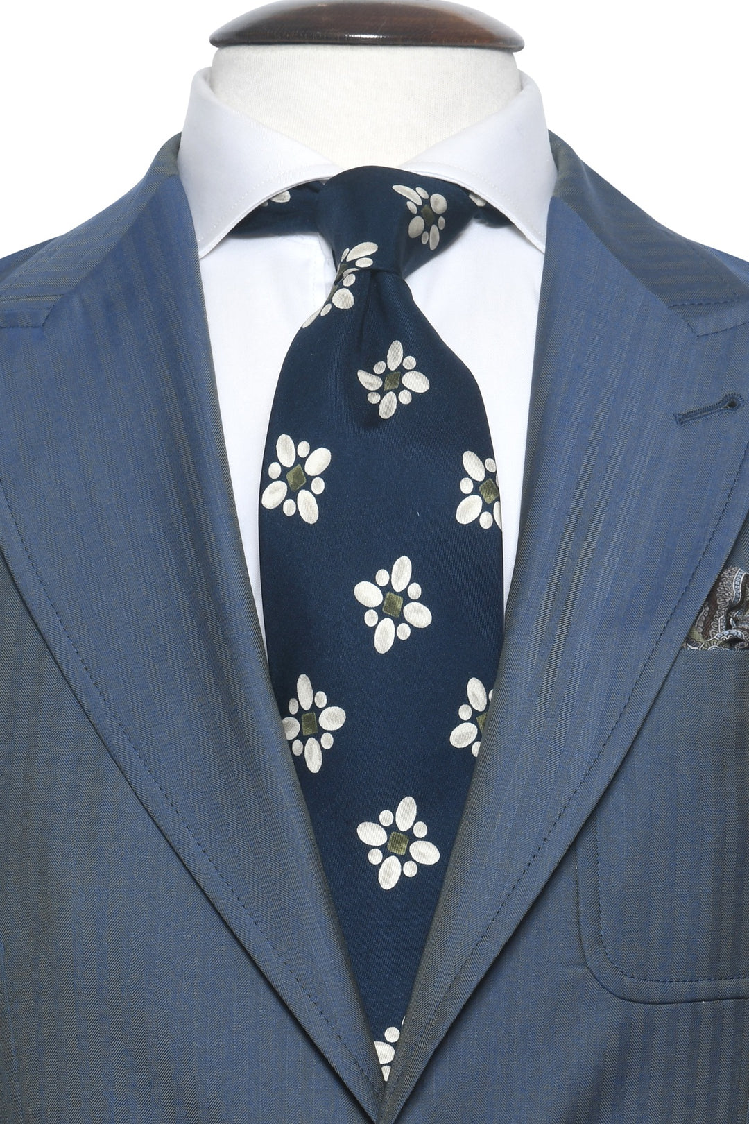 The Tie – Navy silk with cream flowers – WICKET