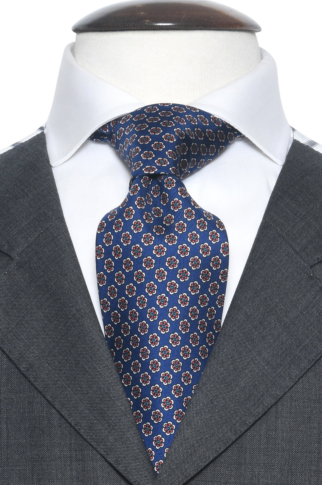 The Tie – Royal blue silk with small red flowers – WICKET