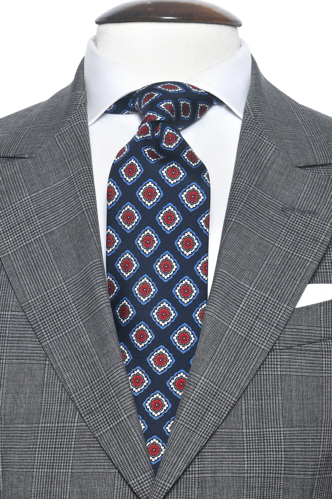 The Tie – Navy silk with red medallions – WICKET
