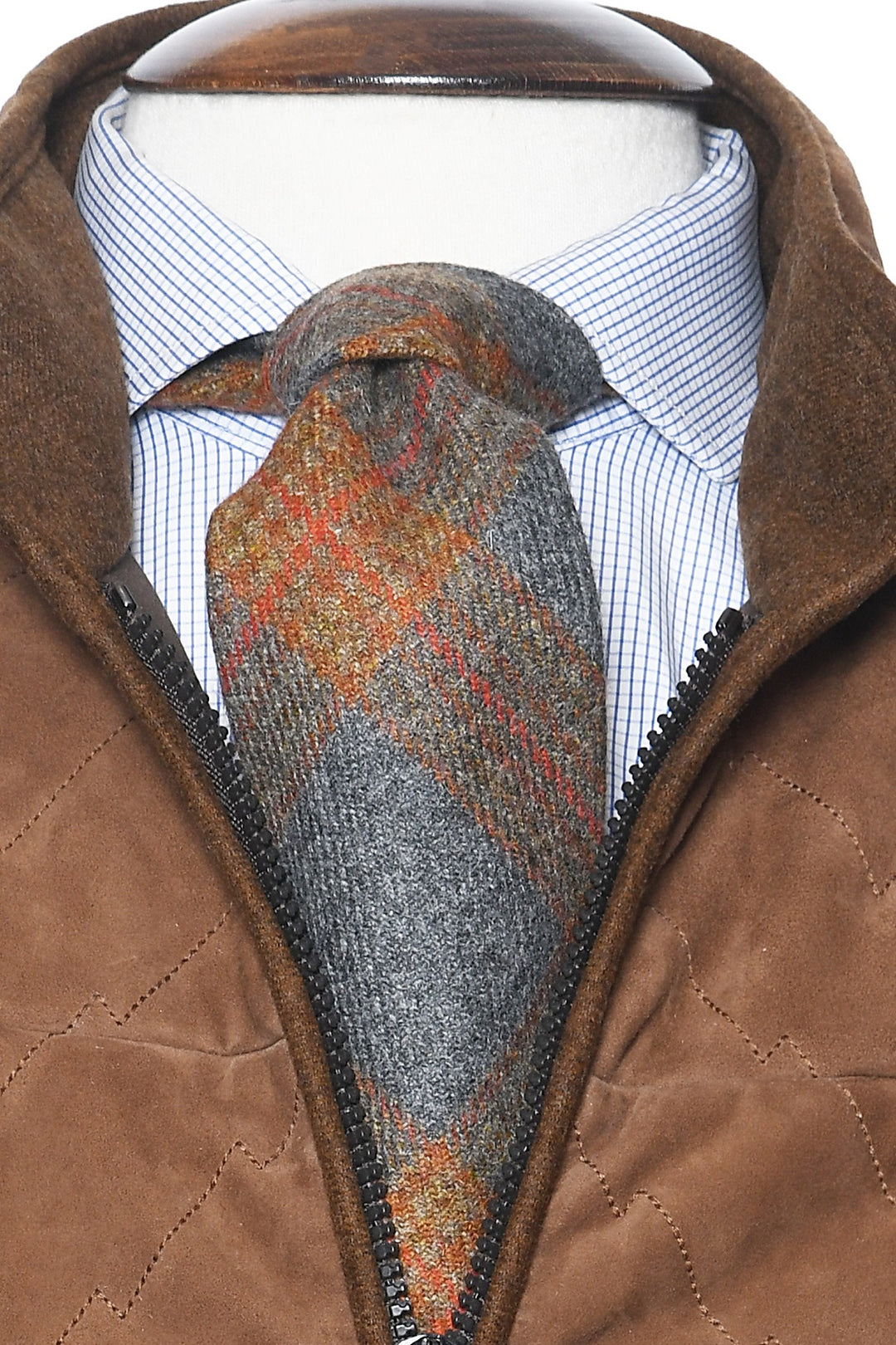 The Tie – Grey and rust checked cashmere – WICKET
