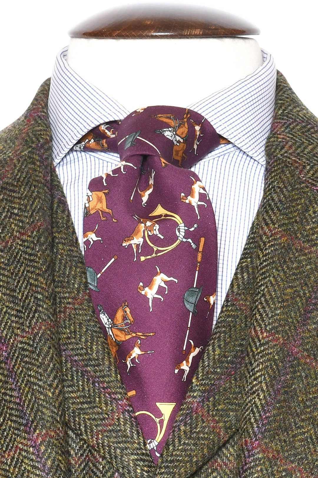The Tie – Plum silk with hunting scenes – WICKET