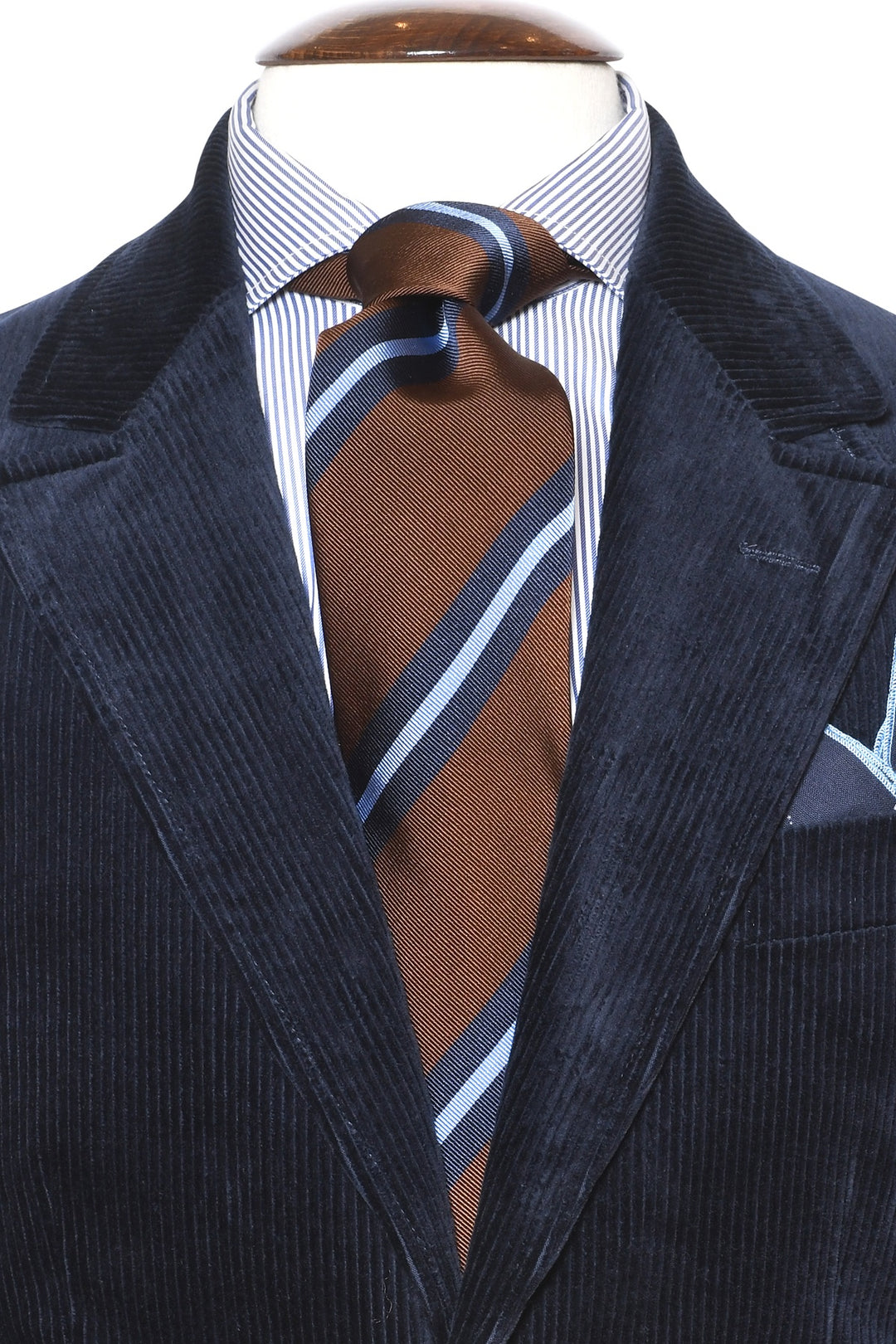 The Tie – Tobacco silk with blue stripes – WICKET