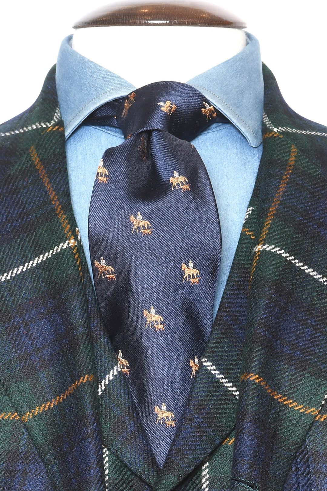The Tie – Navy silk with riders – WICKET