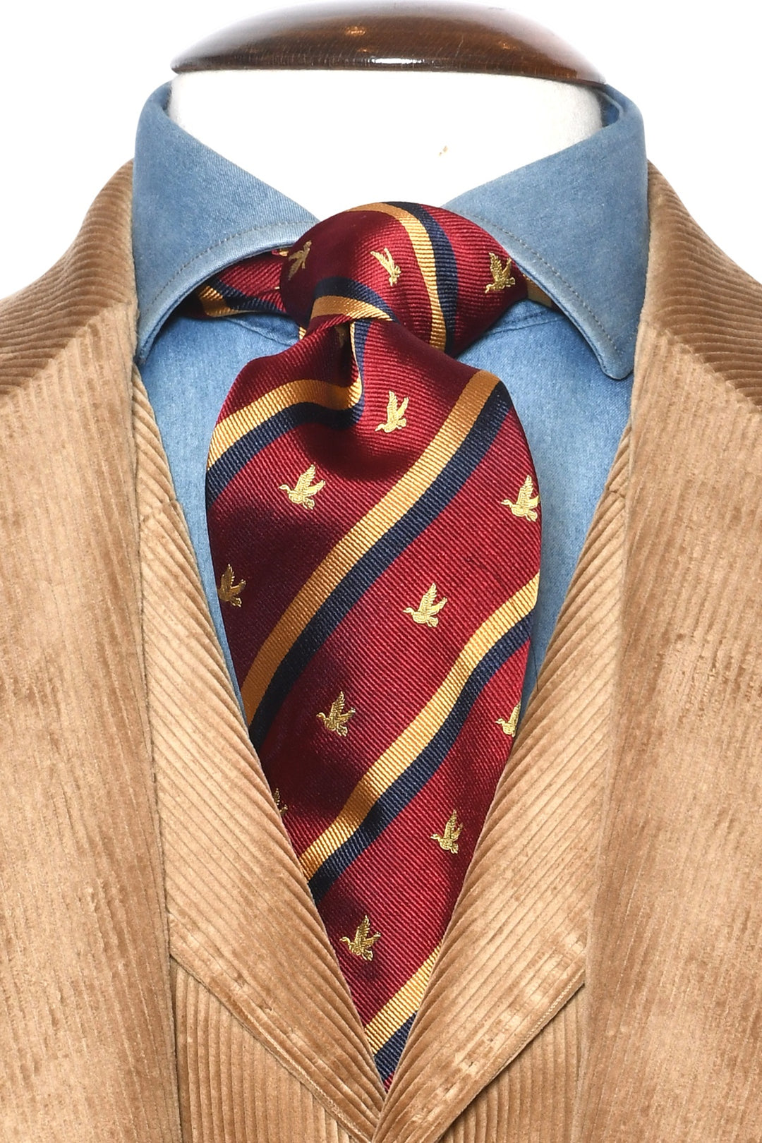 The Tie – Red silk with stripes and gold ducks – WICKET