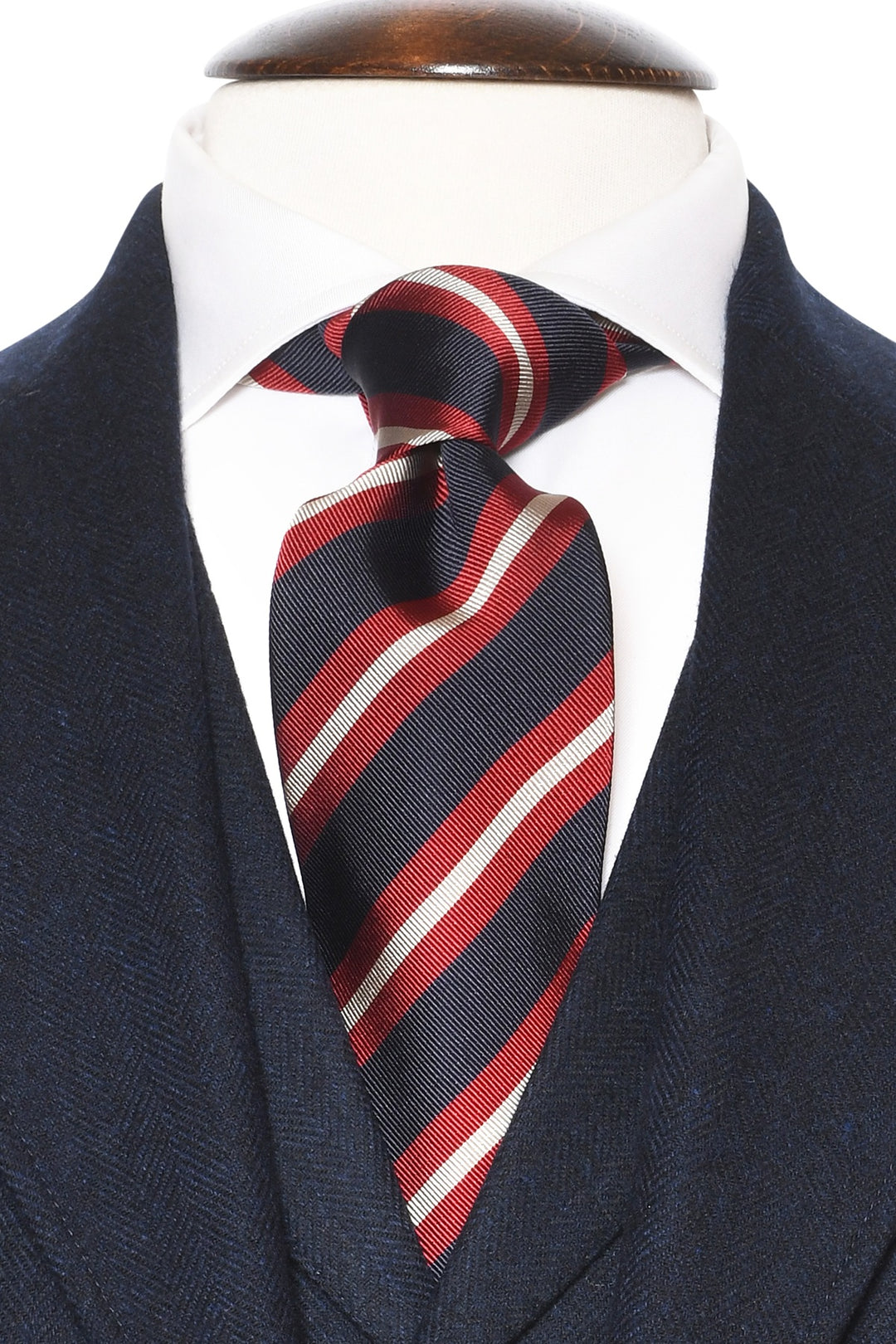 The Tie – Navy silk with red and white stripes – WICKET