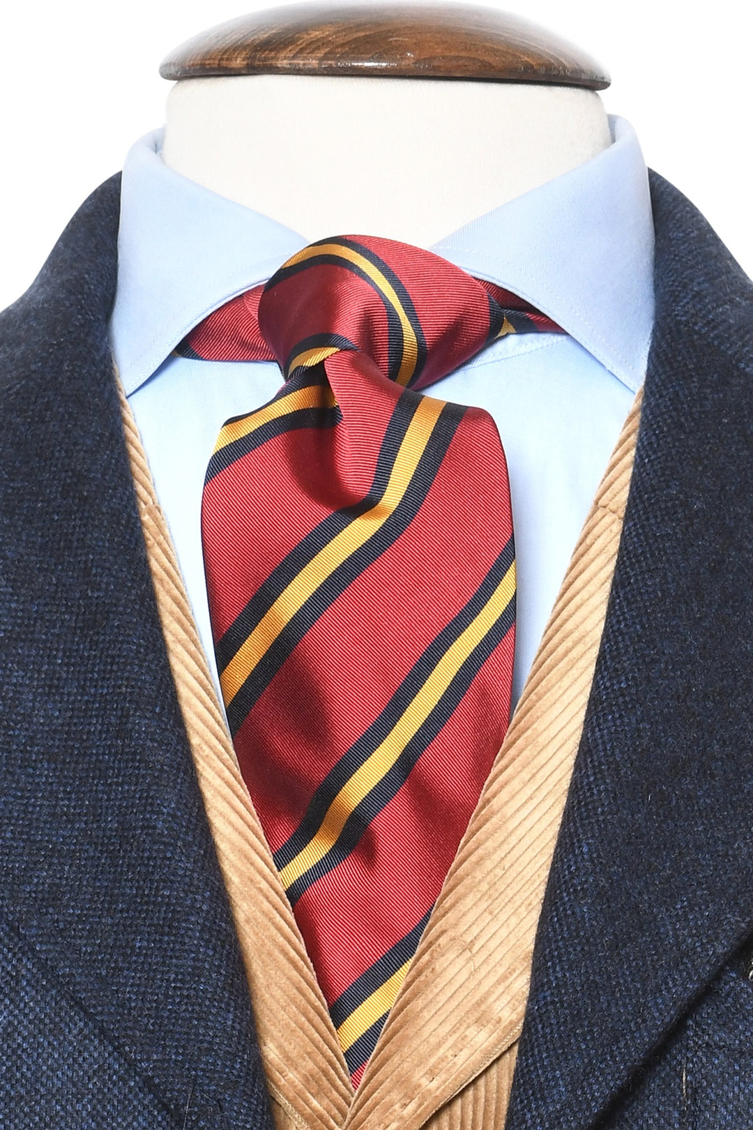 The Tie – Red silk with navy and yellow stripes – WICKET