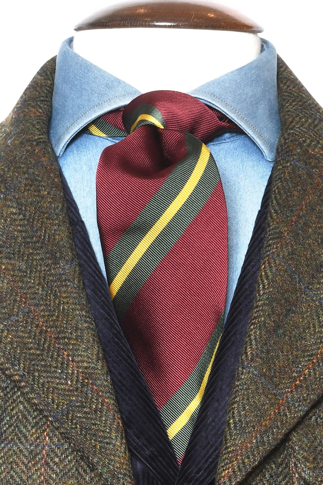 The Tie – Burgundy silk with green and yellow stripes – WICKET