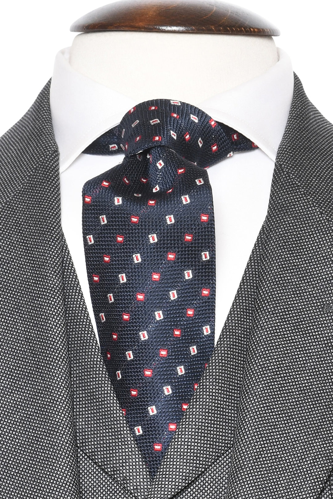 The Tie – Navy silk with red and white squares – WICKET