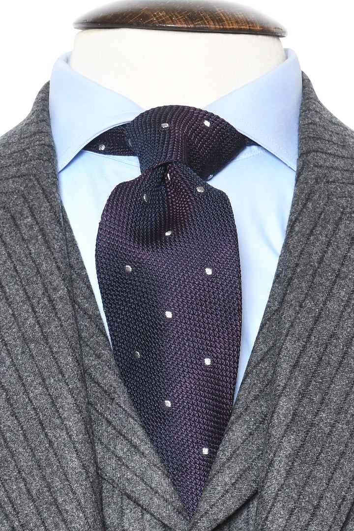 The Tie – Midnight blue and purple silk with white polka dots – WICKET