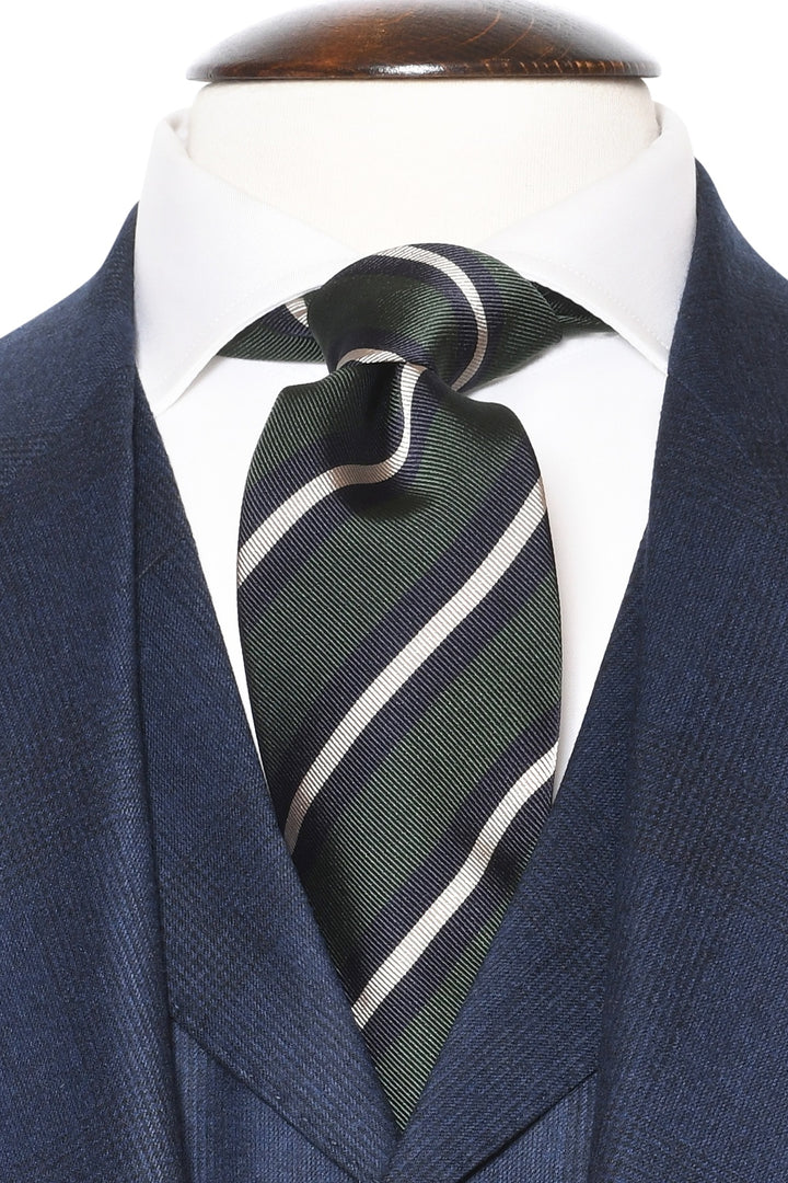 The Tie – Fir green and navy silk with white stripes – WICKET