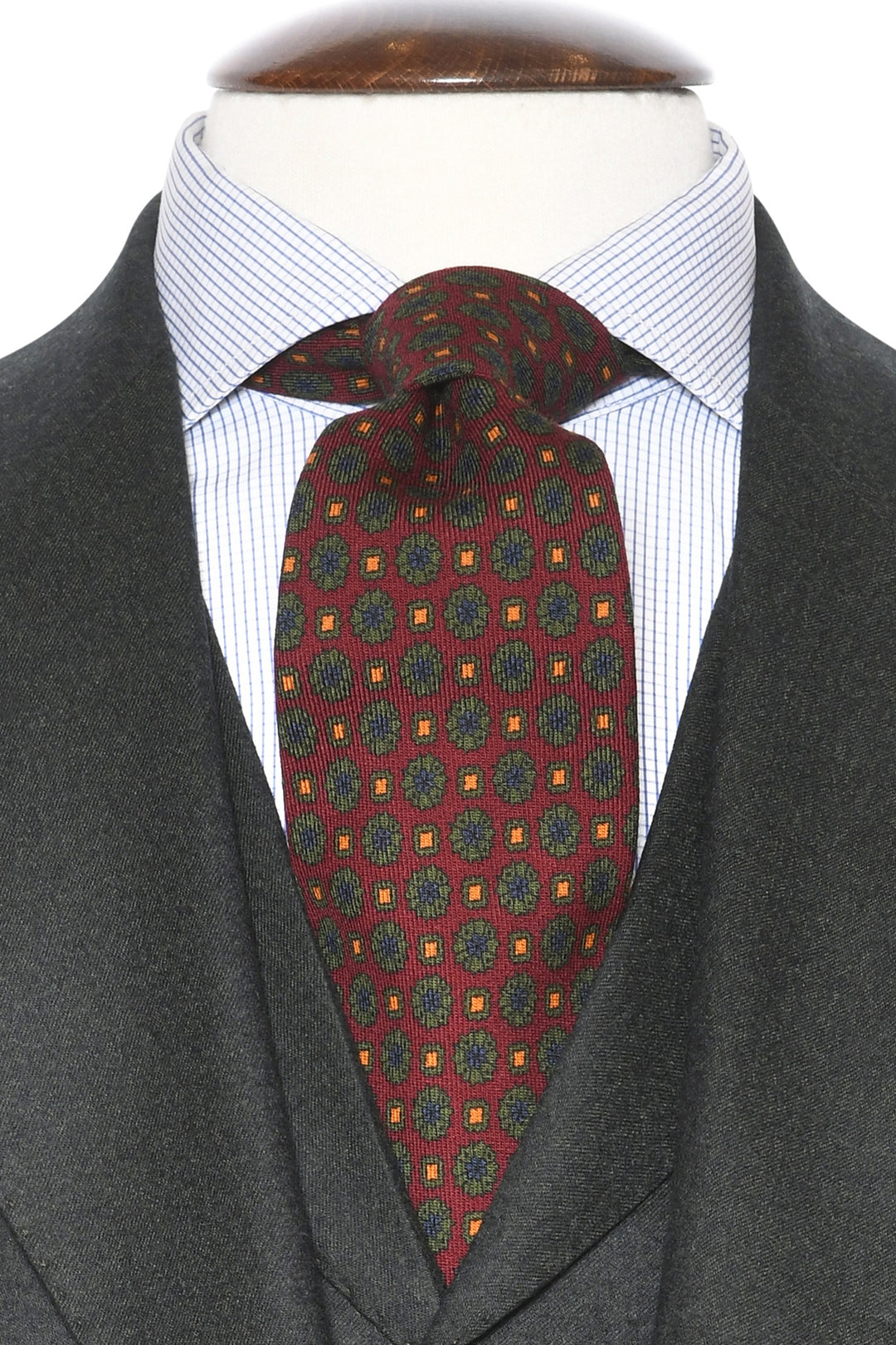 The Tie – Burgundy silk with green rosettes – WICKET