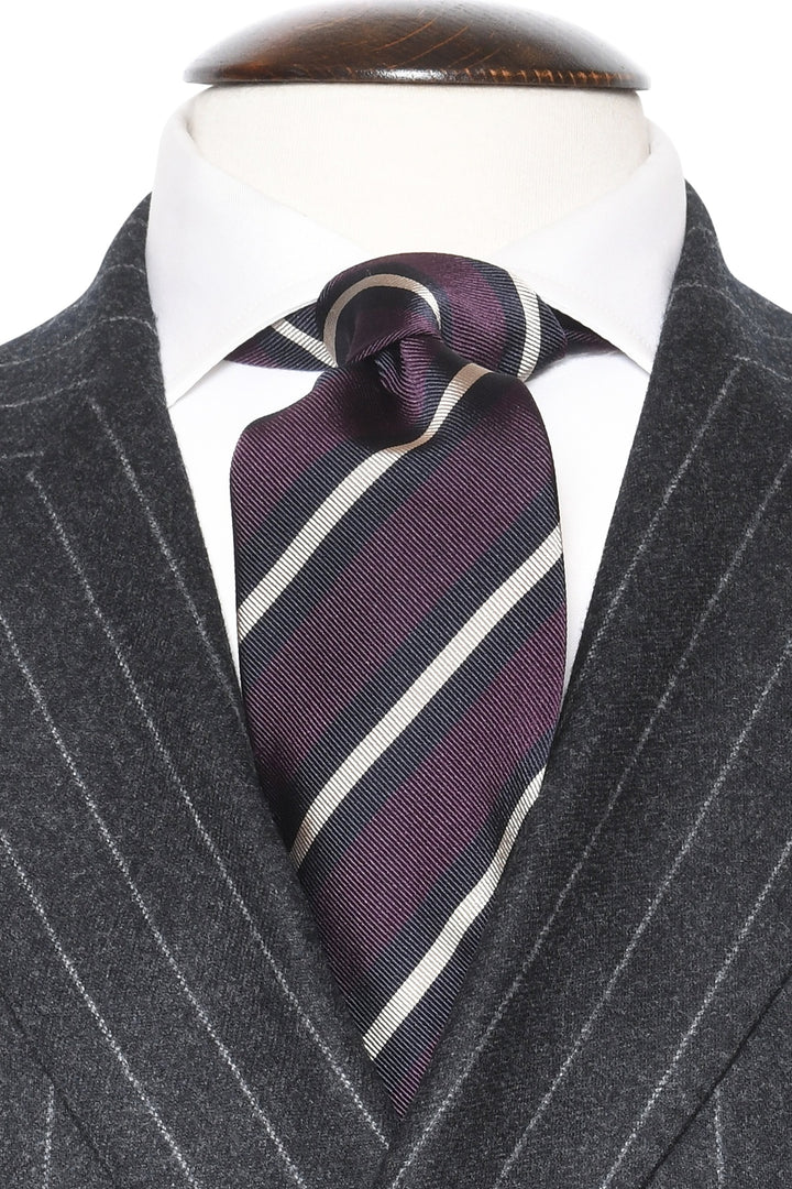 The Tie – Plum and navy silk with white stripes – WICKET