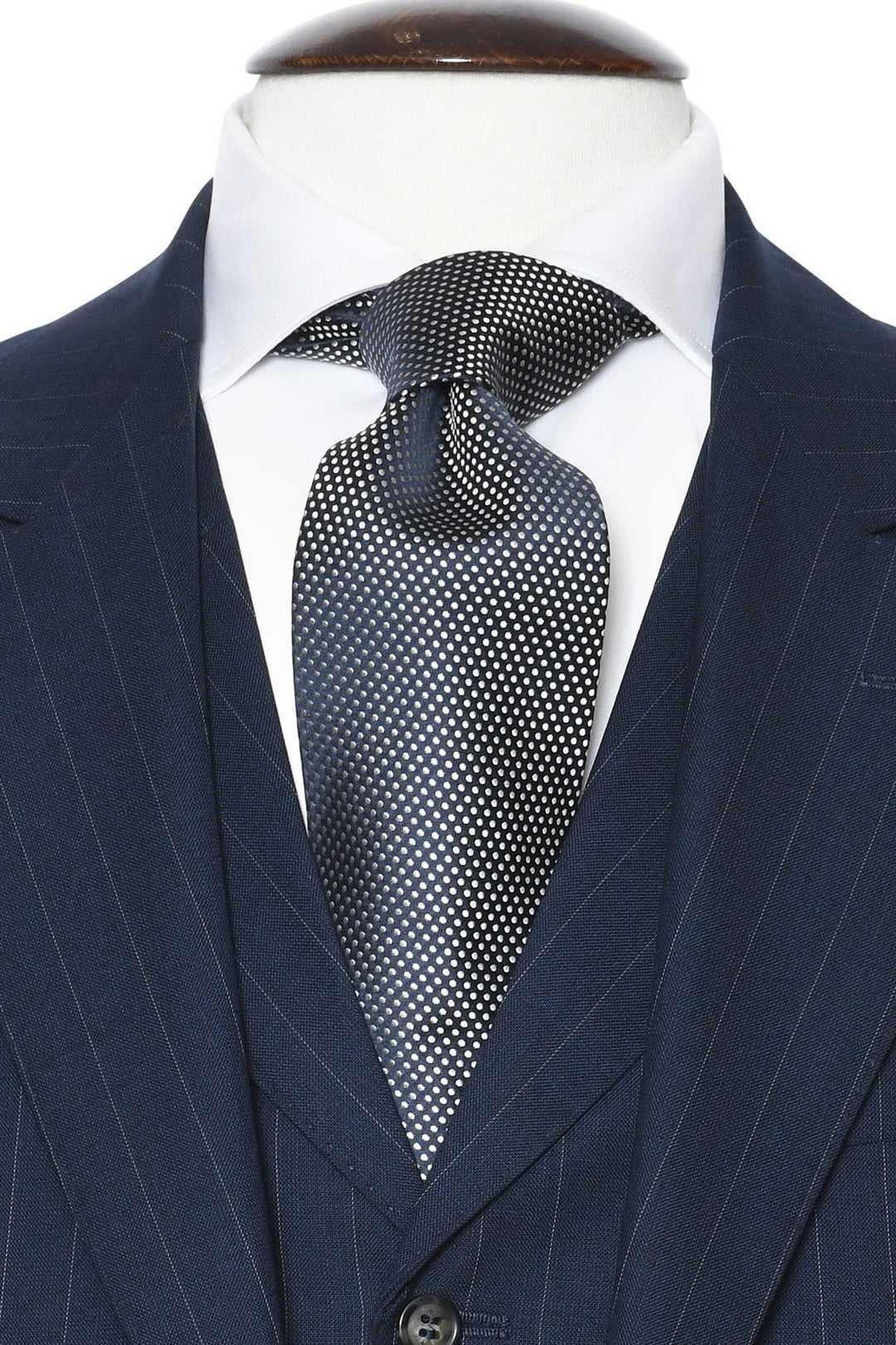 The Tie – Navy silk with pin dots – WICKET