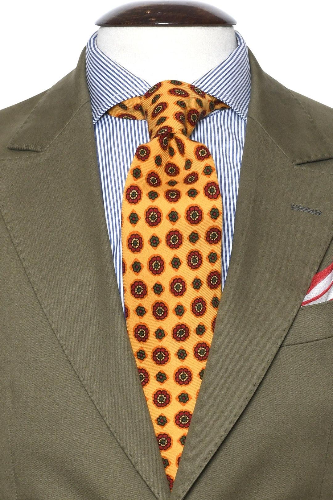 The Tie – Saffron yellow silk with red rosettes – WICKET