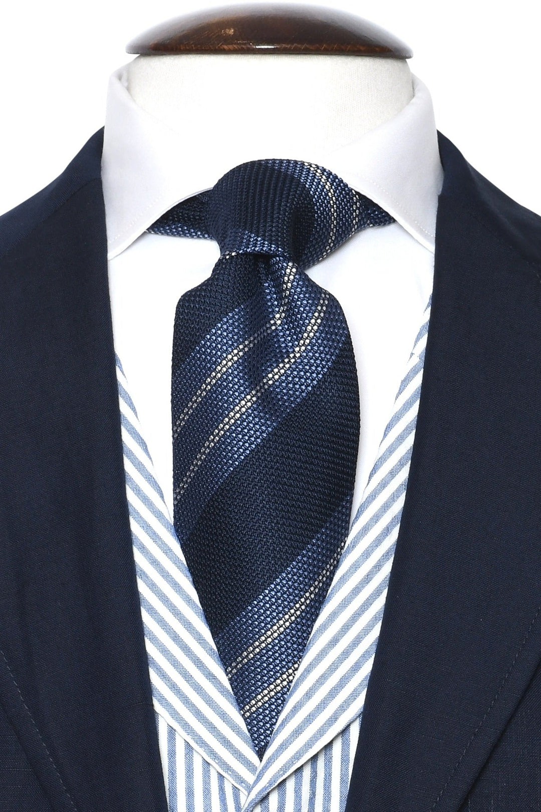 The Tie – Navy silk with blue stripes – WICKET