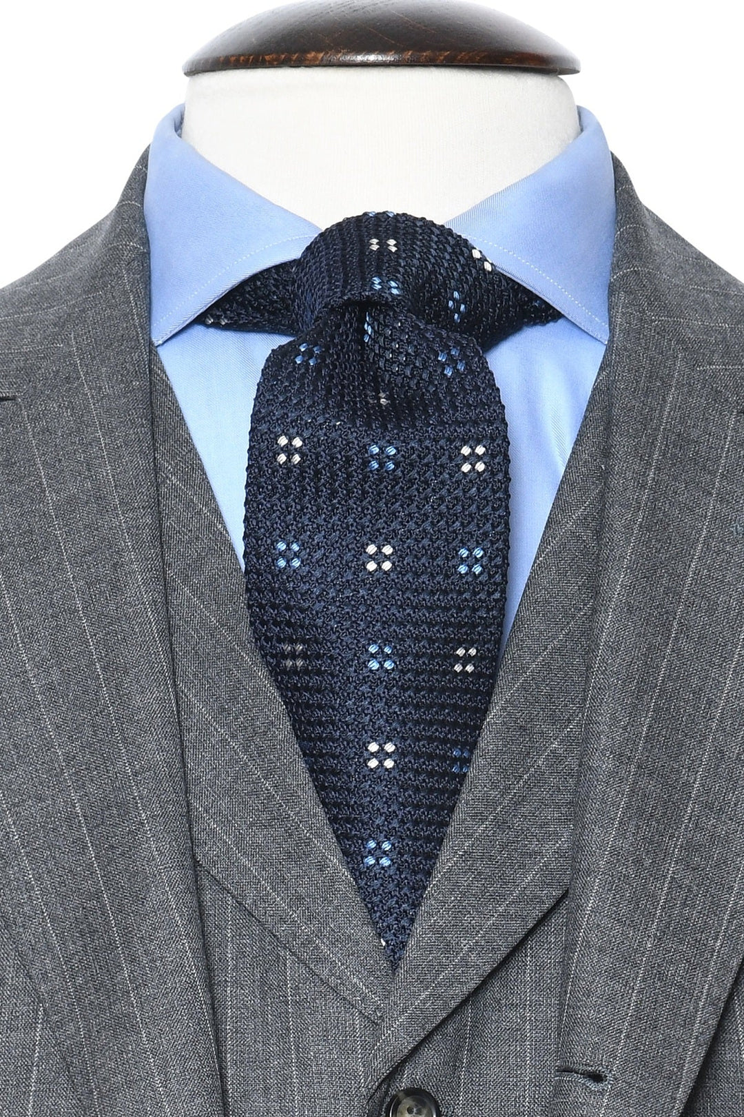 The Tie – Navy silk with squares of dots – WICKET