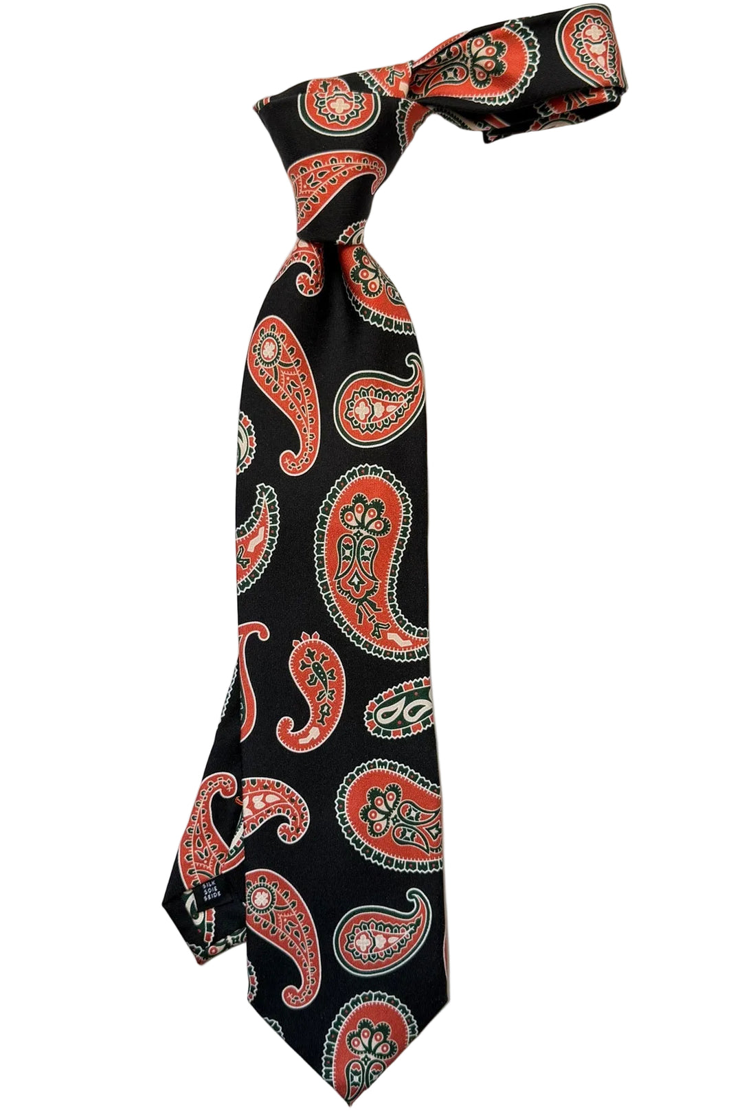 The Tie – Black silk with coral paisley pattern – WICKET