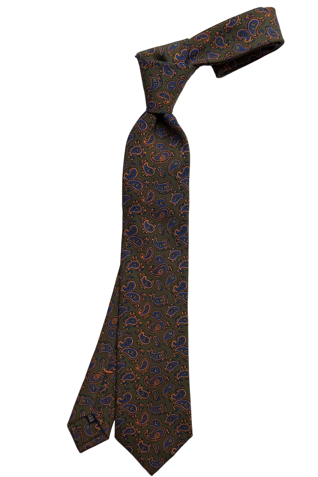 The Tie – Olive silk with paisley pattern – WICKET