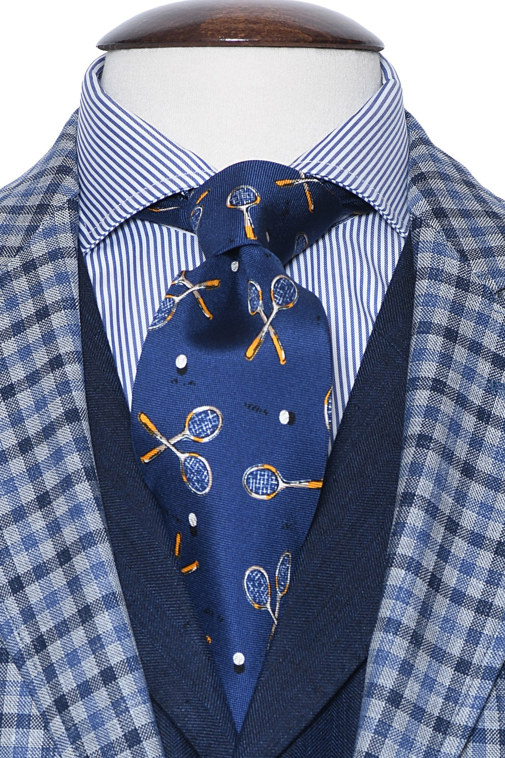 The Tie – Navy silk with tennis rackets – WICKET