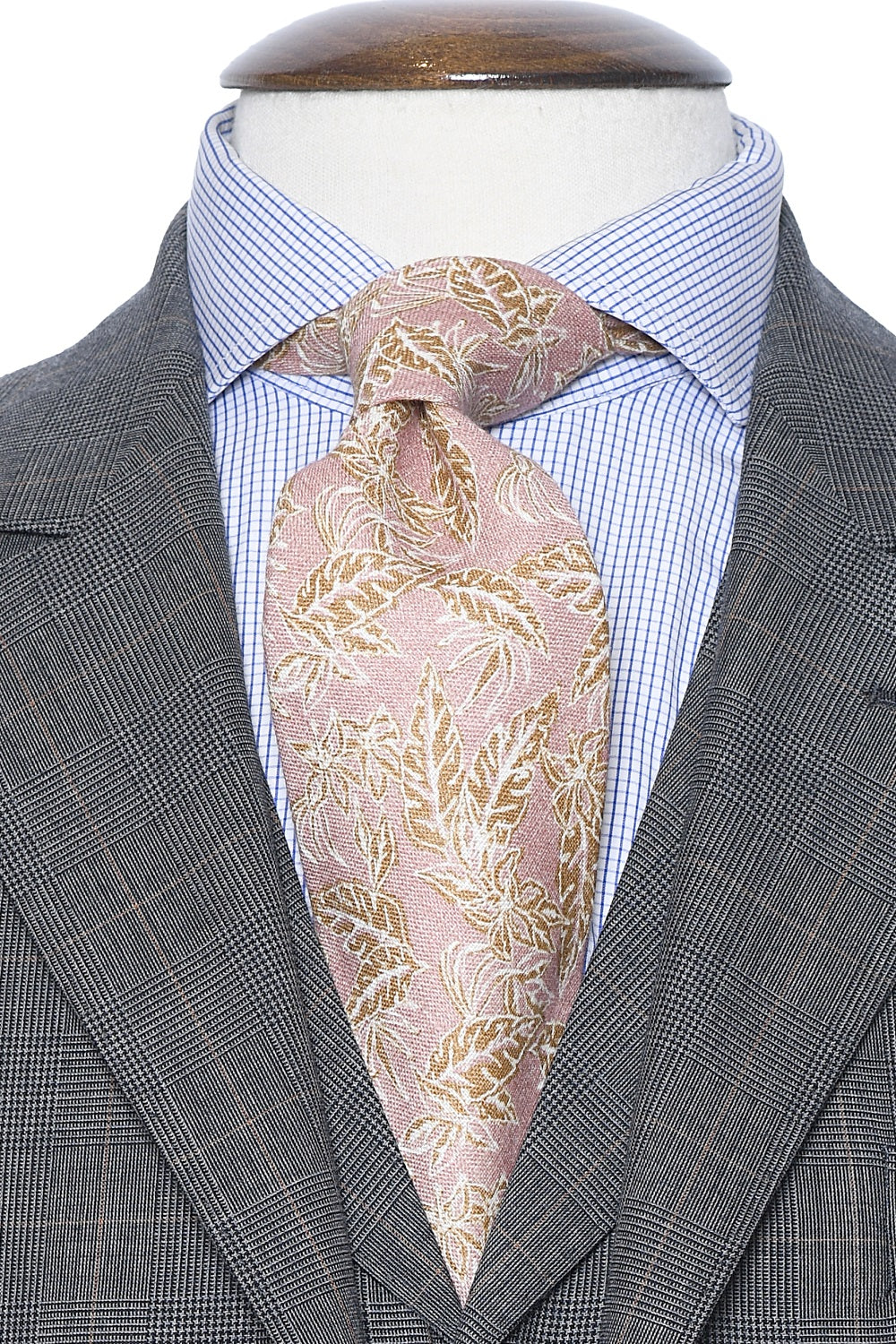 The Tie – Powder pink linen with ochre foliage – WICKET