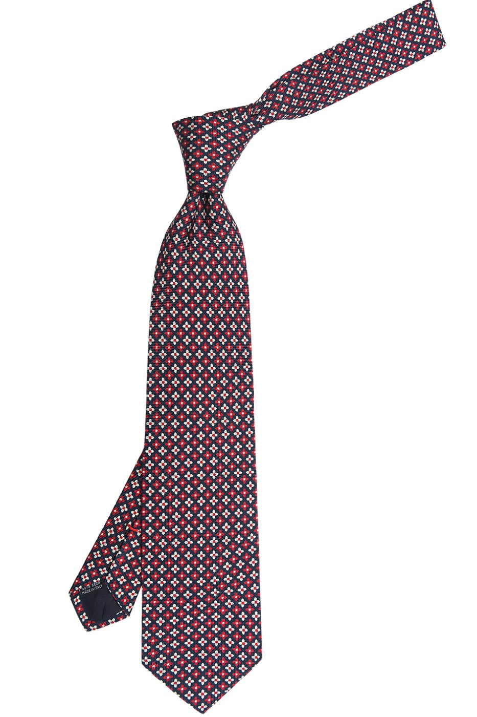 The Tie – Navy silk with small red flowers – WICKET