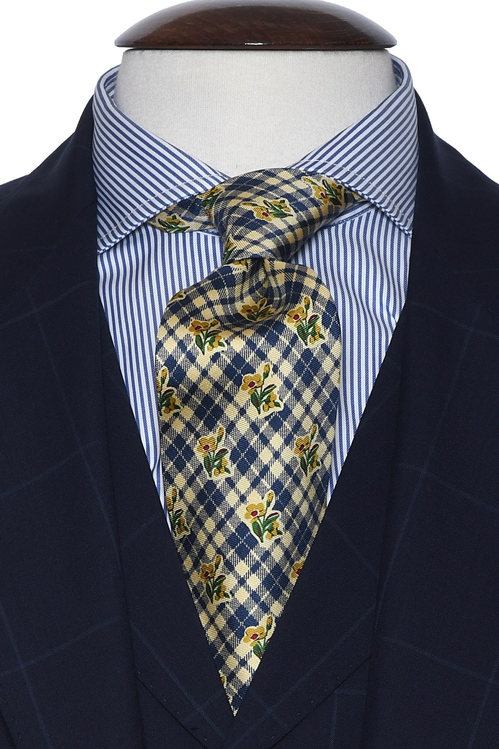 The Tie – Yellow silk with blue check and flowers – WICKET