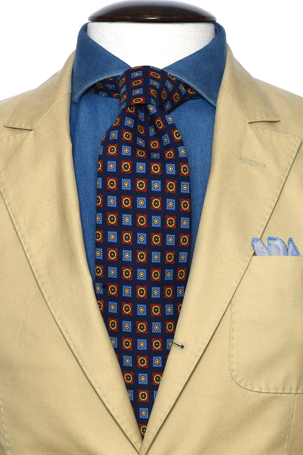 The Tie – Navy silk with medallions – WICKET