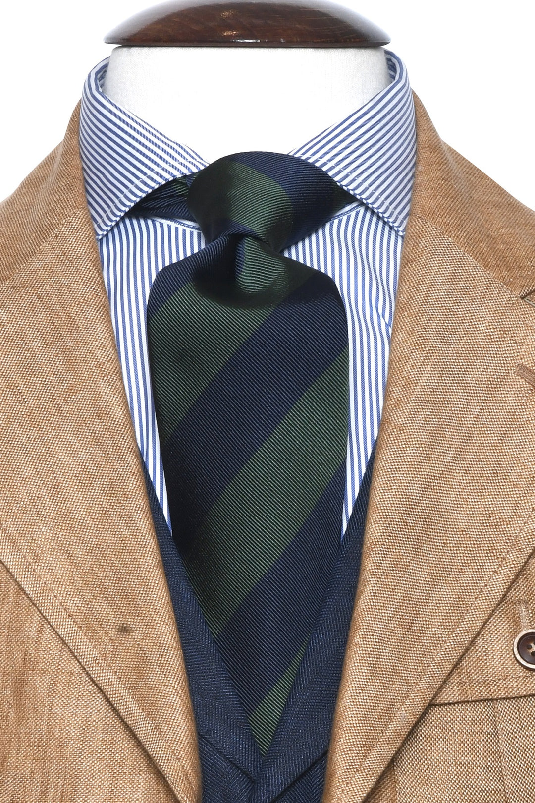 The Tie – Navy silk with green stripes – WICKET