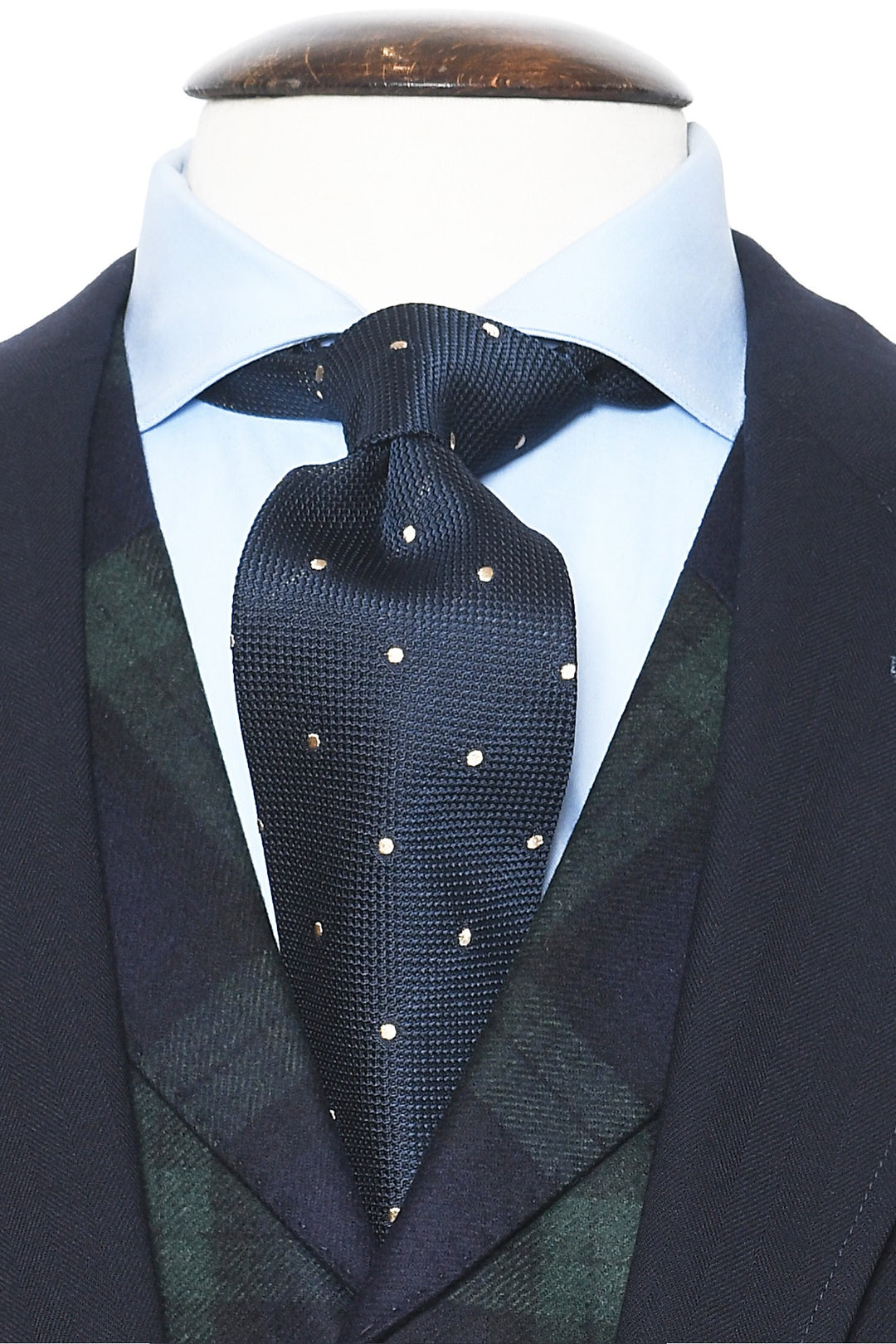 The Tie – Navy silk with white polka dots – WICKET