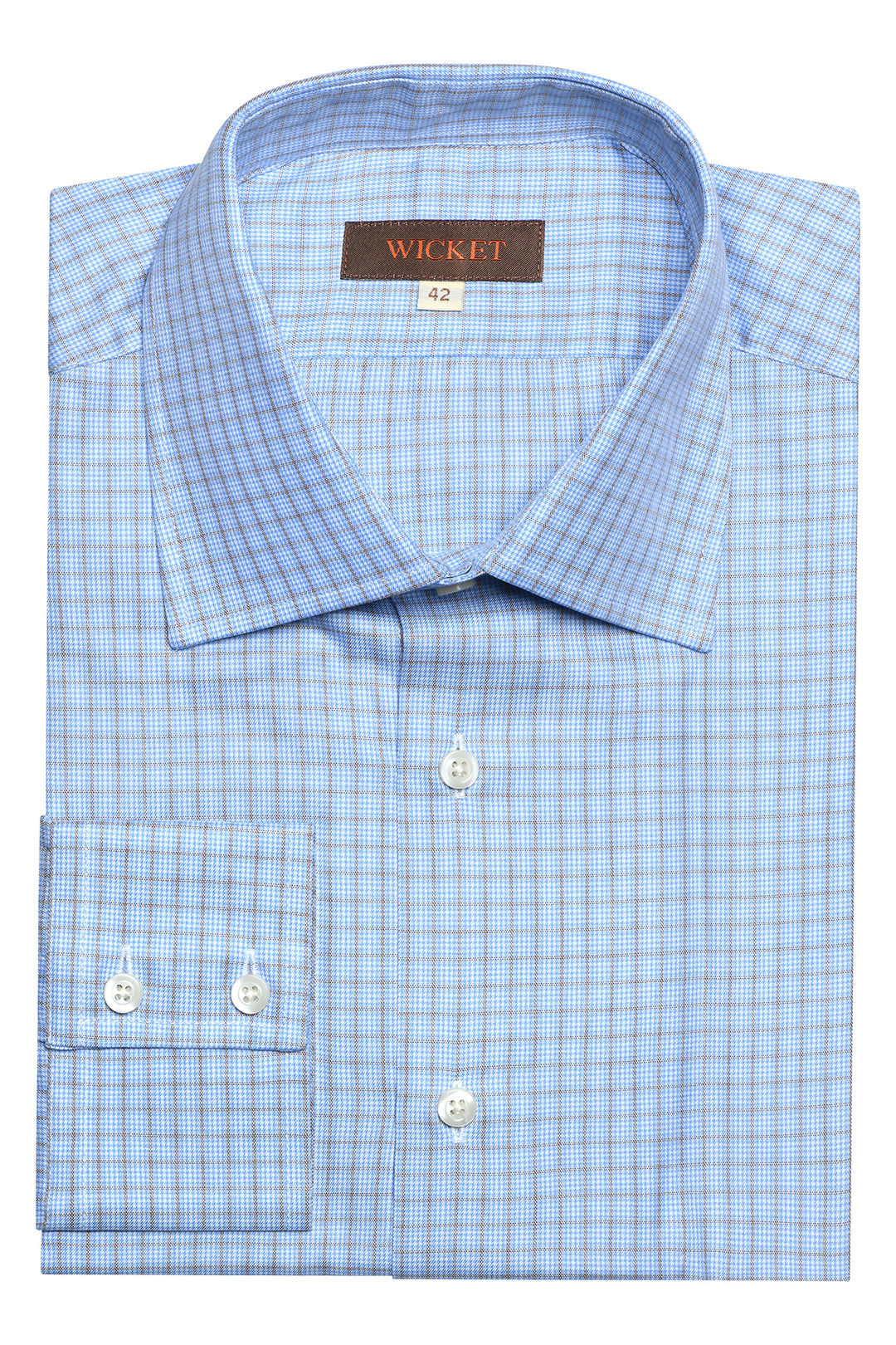 Classic Collar Shirt – Sky blue with taupe check – WICKET