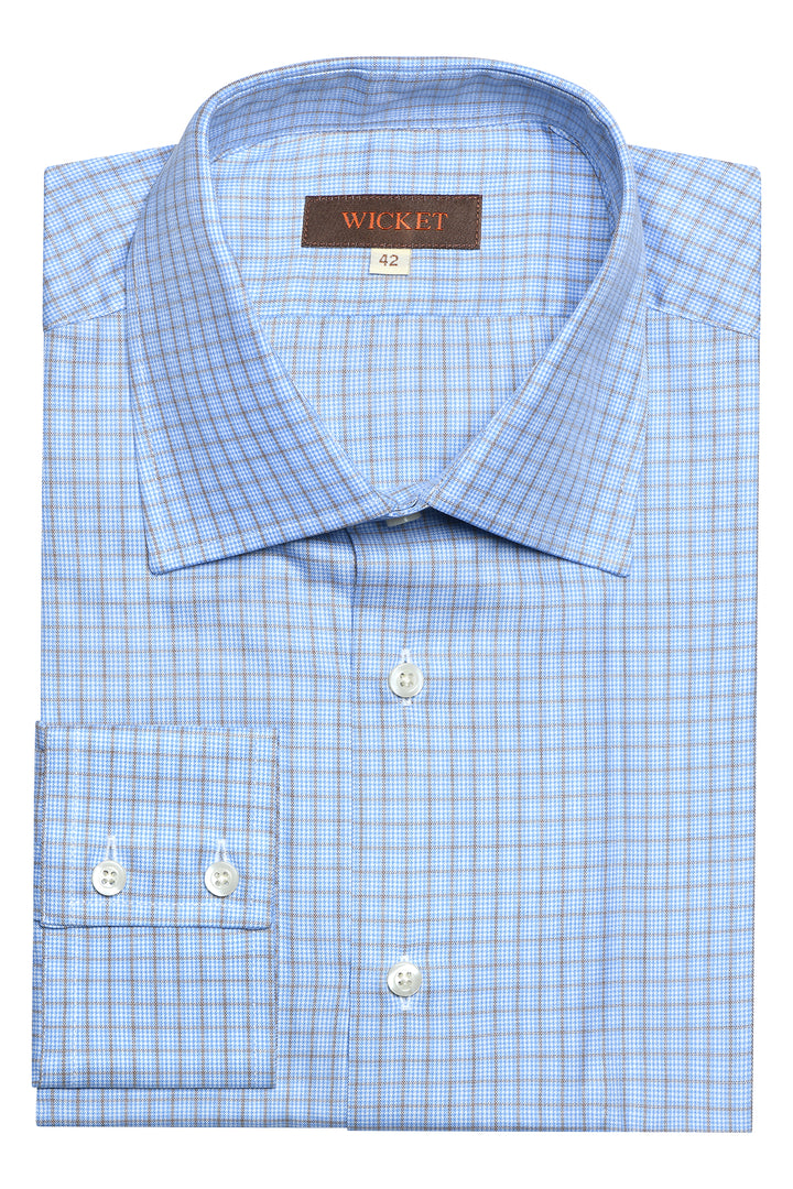 Classic Collar Shirt – Sky blue with taupe check – WICKET
