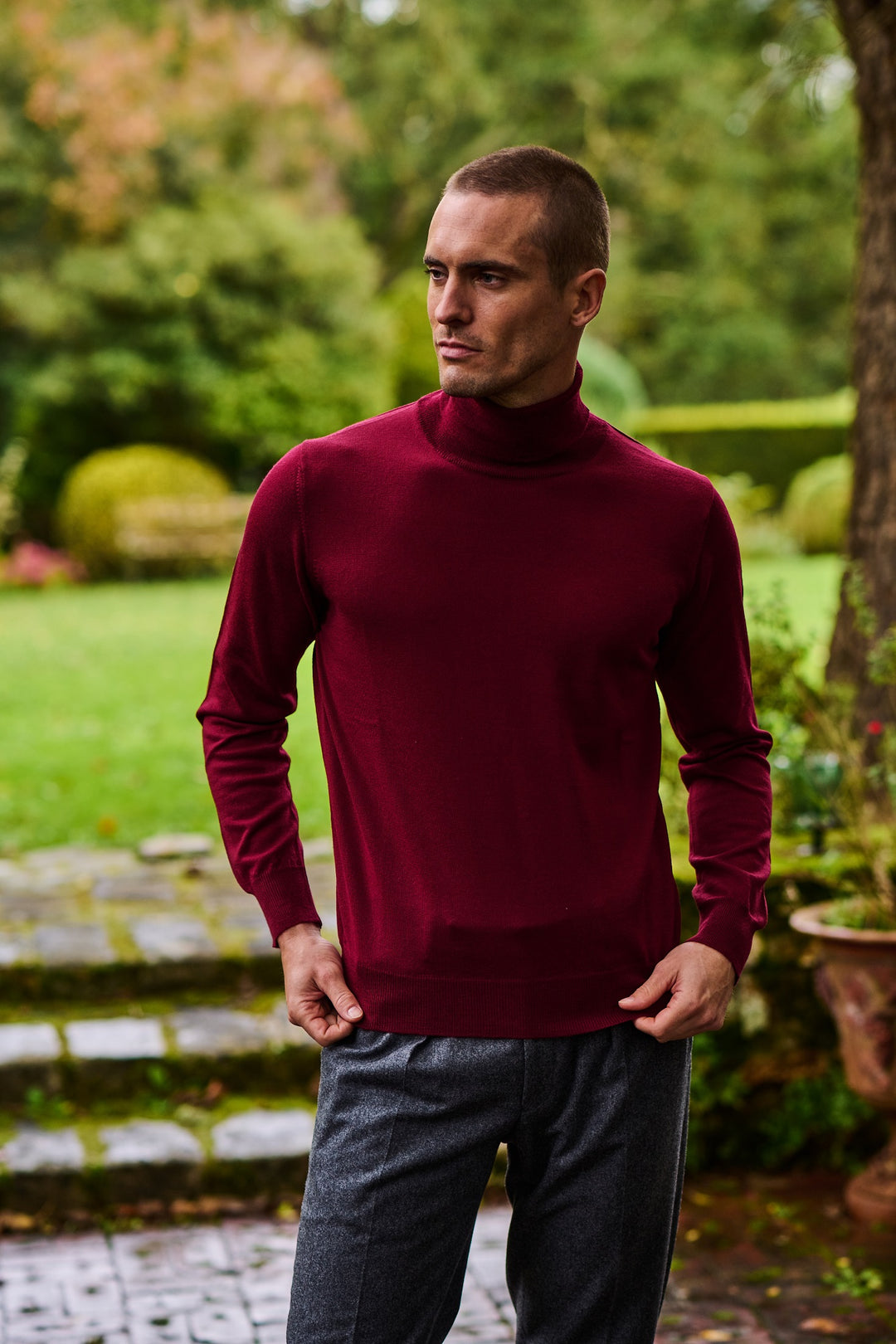 The Roll-Neck – Burgundy extra-fine merino – WICKET