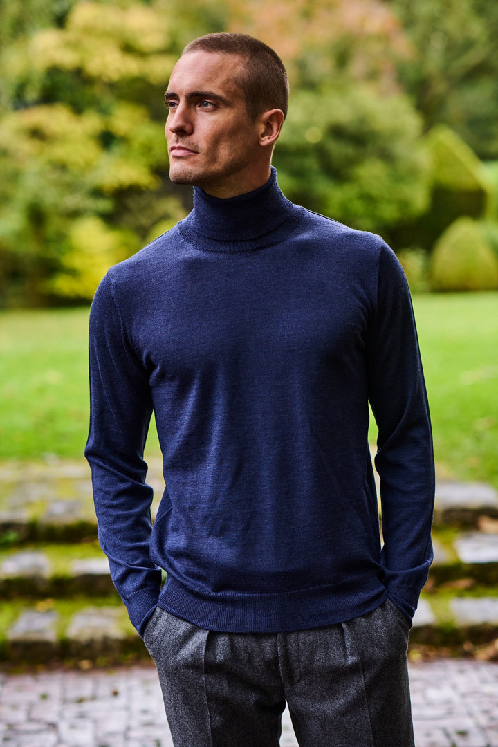 The Roll-Neck – Blue extra-fine merino – WICKET