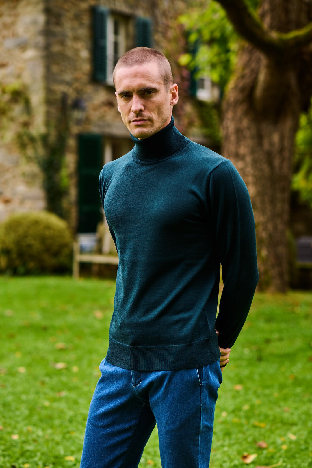 The Roll-Neck – Green extra-fine merino – WICKET