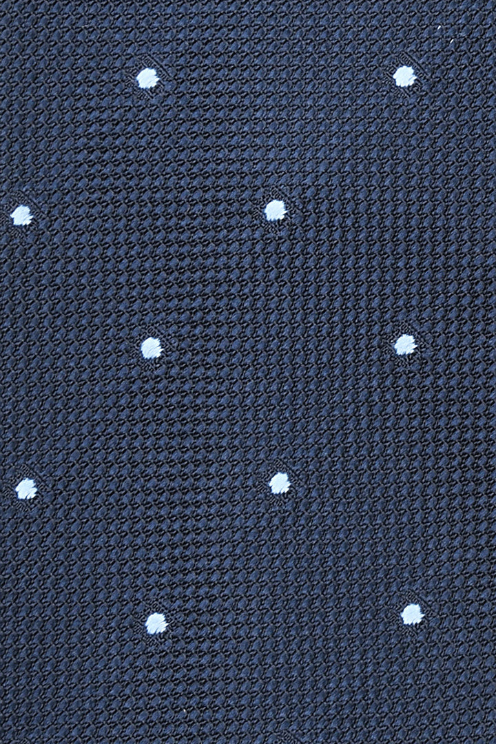 The Tie – Navy silk with sky blue polka dots – WICKET