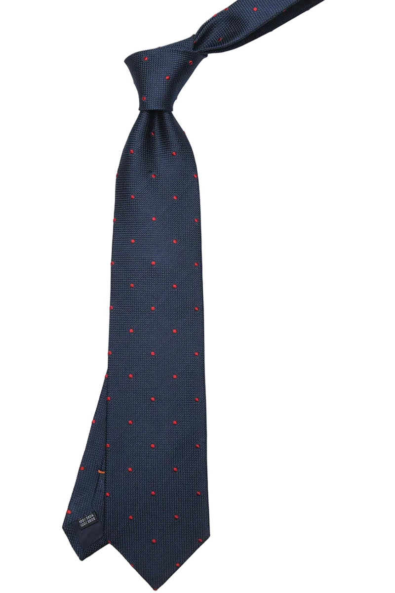 The Tie – Navy silk with red polka dots – WICKET
