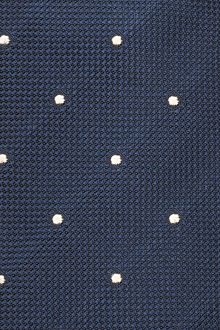 The Tie – Navy silk with white polka dots – WICKET
