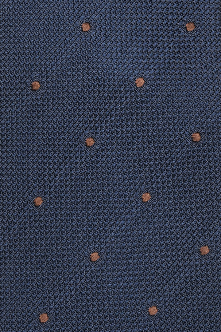 La Cravate – Soie bleu marine à pois marron – WICKET