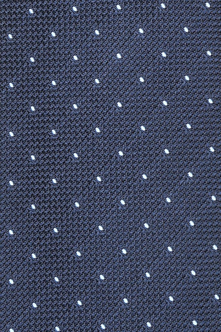 The Tie – Navy silk with small sky blue polka dots – WICKET
